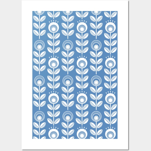 SCANDI GARDEN 01-5, white on blue Wall Art by Slanapotam